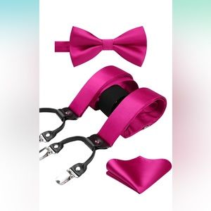 Mens Suspender and Bowtie Handkerchief Set